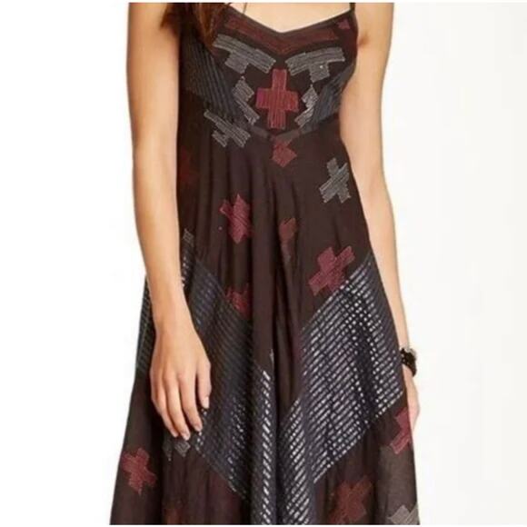 Free People Crossing Paths Tassel Trim Cotton Embroidered Maxi Dress Sz XS NWT - Picture 3 of 11